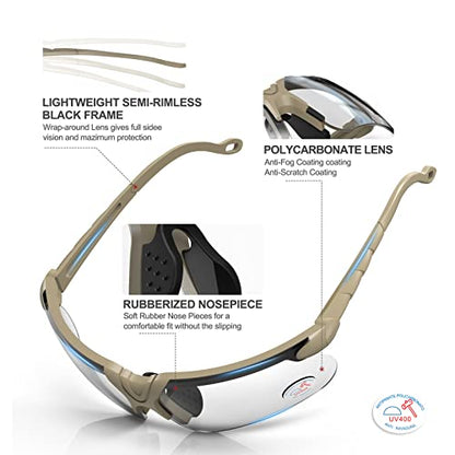 xaegistac Shooting Glasses with Case-Safety Glasses Anti Fog | Z87.1 Certificated Impact Resistance Safety Glasses for Hunting Shooting Sports - color: Clear Lens-khaki Frame