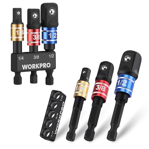 WORKPRO Impact Grade Socket Adapter Set, 1/4", 3/8", & 1/2" Drive, Extension Driver Bit With Holder, for Power Drill to High Torque Impact Wrench, 6PCS - style: 6PCS