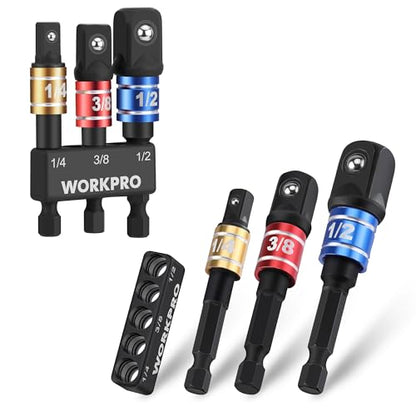 WORKPRO Impact Grade Socket Adapter Set, 1/4", 3/8", & 1/2" Drive, Extension Driver Bit With Holder, for Power Drill to High Torque Impact Wrench, 6PCS - style: 6PCS