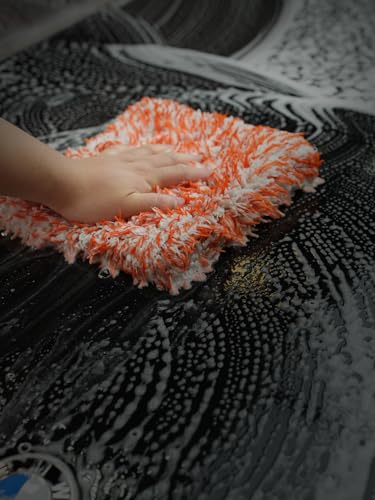 Microfiber Wash Pad, SPTA 3Pcs Ultra Wheel Pad Perfect for Wheels, Grills, and Tight Areas; Proprietary Microfiber Blend; Easily Releases Contaminates Upon Rinsing, 8.5in x 9.8in, Black/Orange-MT023B3 - color: 3pcs Ultra Wheel Mitt