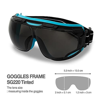 DEX FIT Safety Goggles SG220, Wide-Vision Lab & Chemical Splash Eye Protection, Anti-Fog & Scratch Resistant, Soft Seal, Z87.1 Approved; Black/Blue, Smoke Tinted Lens, 19mm Strap, 1 PC - color: Black/Blue - Smoke - 19mm