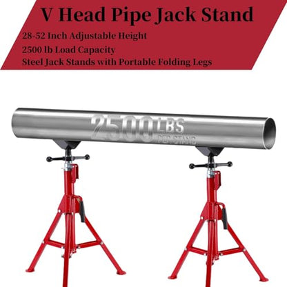 Towallmark Pipe Stands for Welding 28" - 52" Height Adjustable Pipe Stands | Heavy Duty Carbon Steel V Head Pipe Stand 2500lb Load Capacity, 1/8"-12" Capacity Foldble for Pipe Cutting Frame Fabrication