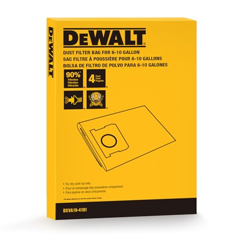 4 PACK DEWALT Dust Bags DXVA19-4101, DEWALT Vacuum Bags for 6-10 Gallon Wet/Dry Vacuum, Shop Vac Bag Compatible with DXV06P DXV09P DXV09PA DXV10P DXV10PL DXV10S DXV10SA DXV10SB - size: 4 PACK
