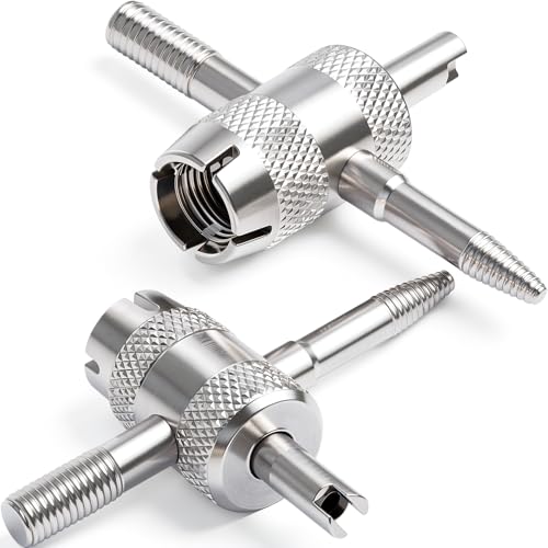 4-in-1 Valve Core Tool Kit (2 Pcs) with 8 Pcs Tire Valve Stem Caps - Tire Valve Stem Removal Tool for Bicycle, Motorcycle, Car, Truck - Schrader Valve Core Puller & Installer