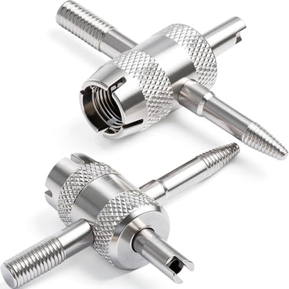 4-in-1 Valve Core Tool Kit (2 Pcs) with 8 Pcs Tire Valve Stem Caps - Tire Valve Stem Removal Tool for Bicycle, Motorcycle, Car, Truck - Schrader Valve Core Puller & Installer