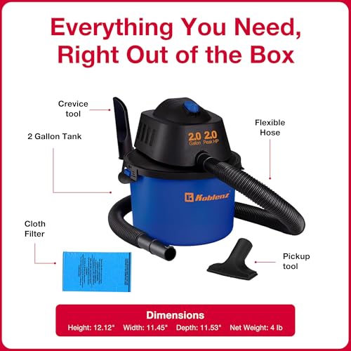Koblenz WD-2L Wet Dry Vacuum Cleaner, Home Car Garage Workshop, 2.0 PHP - size: 2 Gallon 2.0 HP