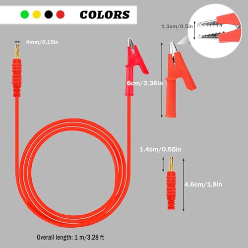 Banana Plug to Crocodile Clip Test Leads Wire 4mm Banana Plug Test Leads | Cable Alligator Clip Test Probe Cable 3.28ft for Multimeter and Battery Testing(X-Y 16A 4S) - size: 3.28ft 16AWG 4 items