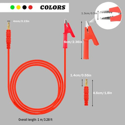 Banana Plug to Crocodile Clip Test Leads Wire 4mm Banana Plug Test Leads | Cable Alligator Clip Test Probe Cable 3.28ft for Multimeter and Battery Testing(X-Y 16A 4S) - size: 3.28ft 16AWG 4 items