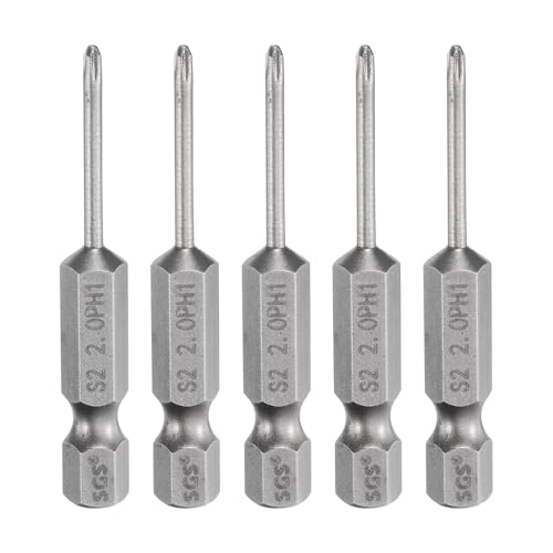 HARFINGTON 5pcs #1 Phillips Screwdriver Bit PH1 1/4" Hex Shank 2" (50mm) Long Magnetic S2 Steel Industrial Grade Screw Driver Bit Cross Head Electric Drill Bits 0.079" (2mm) Rod - size: PH1 x 50mm x 2mm