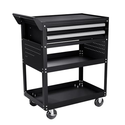 VEVOR 5-Tier Tool Cart with Wheels, 400 lbs Load Capacity, Rolling Work Cart with 2 Drawers & Pegboard, Mechanic Tool Storage Organizer with Locking System for Garage, Warehouse and Repair Shop, Black - style: 5-Tier-400 lbs with 2 Drawers