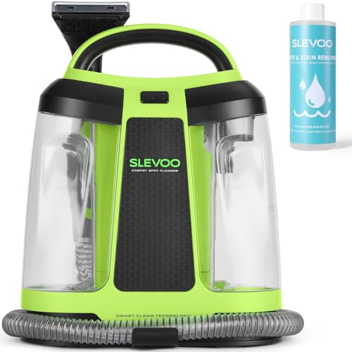 Slevoo 450W Portable Carpet Cleaner Machine with 1 Bottle Cleaning Solutions, Strong Suction Upholstery and Furniture Cleaner for Cleaning Stairs, Car Interiors, for Pet Footprint, Dust, Oil (Green) - color: Green