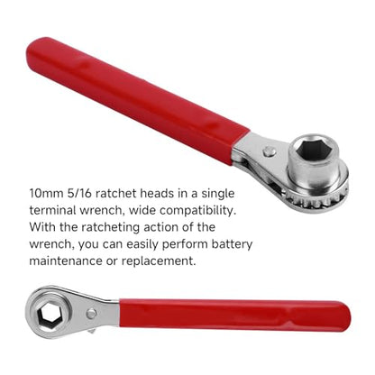 10mm Ratchet Wrench 2 in 1 10mm Battery Terminal Ratchet Wrench for 3/8in Top Post O.E. Terminal and 5/16in Side Bolt Post, Battery Wrench for Top Side Post, RV Sport Car Wrench