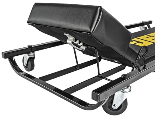 JEGS Creeper and Mechanic Seat Set | Memory Foam Padding | Black Logo | 350 LBS Capacity | 2" Caster Wheels