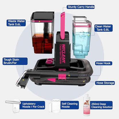 WECLEAN C5 Portable Carpet Cleaner Upholstery Deep Cleaner, Deep Cleaning for Carpet,Car Couch, with Deep Cleaning Solution,Blackpink - color: Black pink