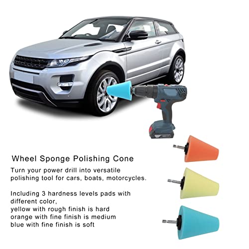 Conical Sponge Buffing Polishing Cone, Wheel Drill Buffing Sponge Pad Polishing Kit, Car Wheel Hub Care Sponge Buffing for Cars Boats Motorcycles