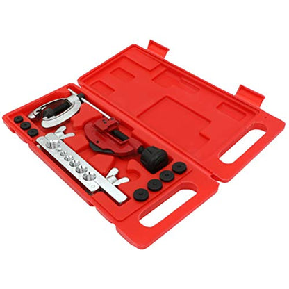 SCITOO Double Brake line Flaring Tubing Tool and Pipe Brake Line Cutter Tool Set for Copper Aluminum Steel Brass, 7 Dies 3/16"-5/8"