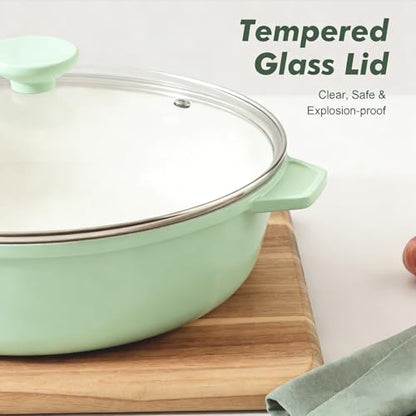 SENSARTE Nonstick Ceramic Skillet with Lid 12-inch/5QT, Non Toxic Deep Frying Pan, Saute Pan with Lid, Stay-cool Handle, Healthy Cooking Pot Dishwasher Safe, Induction Compatible, Green - color: Mint Green, size: 12-inch/5QT