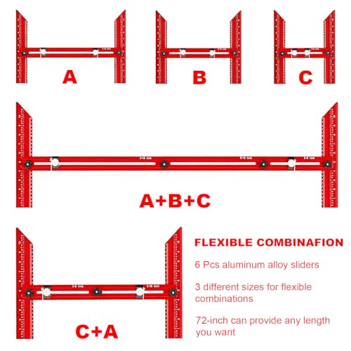 Stair Tread Template Tool – Stair Tread Gauge Jig, Aluminum Alloy Measuring and Scribe Tool for Accurate Angle, Depth, and Length Measurement of Stairs, Risers, and Partitions - color: FullRed