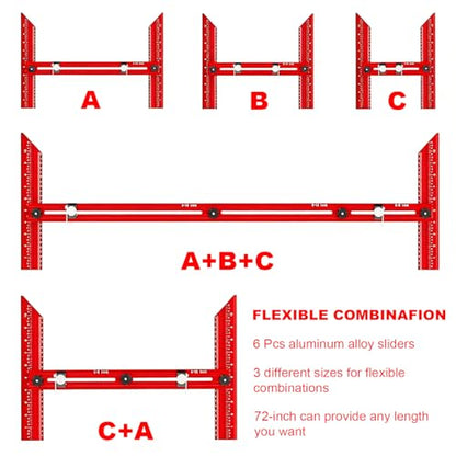 Stair Tread Template Tool – Stair Tread Gauge Jig, Aluminum Alloy Measuring and Scribe Tool for Accurate Angle, Depth, and Length Measurement of Stairs, Risers, and Partitions - color: FullRed