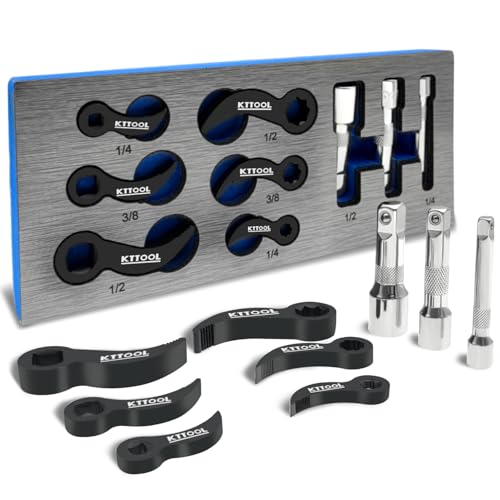 9 Pcs Pry Bar Wrench Adaptor Head Set, Crowbar Adapter Head Tool, Half Shaft Removal Car Repairing Tools 1/2" 3/8" 1/4" D 8pt 4pt (Square) Profile, with Extension Bar - color: 9pc