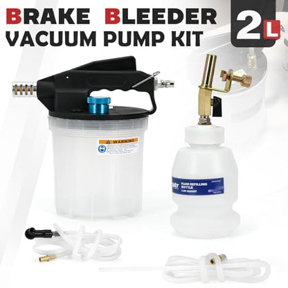 2L Brake Bleeder Vacuum Pump Kit with 1L Refilling Bottle and 2 Silicon Bleed Hoses,Pneumatic Brake Fluid Extractor Suitable for Most Brake Mast Cylinder - size: 2L