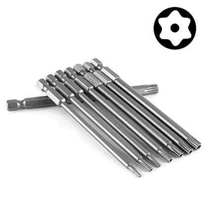 Mesee 8Pcs Magnetic Torx Head Screwdriver Bits with 1/4 Inch Shank, T8-T40 S2 Steel Star Torx Screwdriver Bit Set for Woodworking Home Repairing Tool Accessory - 100mm Length - size: 100mm
