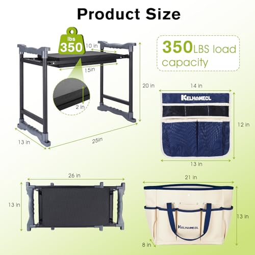 Garden Kneeler and Seat with Umbrella, 2-in-1 Foldable Gardening Stool with Adjustable Bracket, Detachable Tool Bags, Heavy Duty Kneeling Pad for Gardening (Beige Blue) - color: Beige & Blue