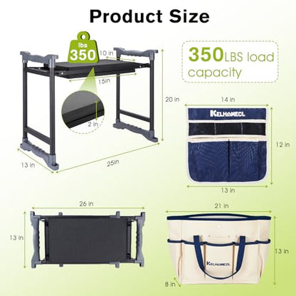 Garden Kneeler and Seat with Umbrella, 2-in-1 Foldable Gardening Stool with Adjustable Bracket, Detachable Tool Bags, Heavy Duty Kneeling Pad for Gardening (Beige Blue) - color: Beige & Blue