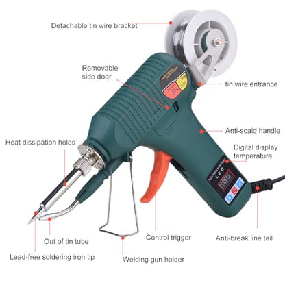 Soldering Gun Kit - Soldering Iron Kit with Adjustable Temp 180-520°C, ON/OFF Button, 80W LED Digital Internal Heat Soldering Gun, Auto Send Tin Soldering Kit for Electronics Welding Repair DIY