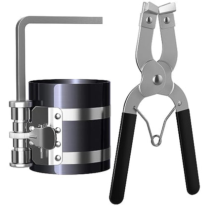 Moker Piston Ring Compressor Tool Kit 2-1/8 to 7 Inch 53mm-175mm with Plier | Piston Ring Installer Removal Kit,Spring Steel Construction