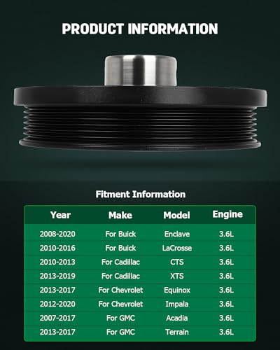 SCITOO Engine Harmonic Balancer For Buick 2007-2020,For Cadillac 2010-2019,For Chevrolet 2008-2020,For GMC 2007-2017,For Pontiac 2007-2009,For Saab 2010-2011,For Saturn 2007-2010 594-420
