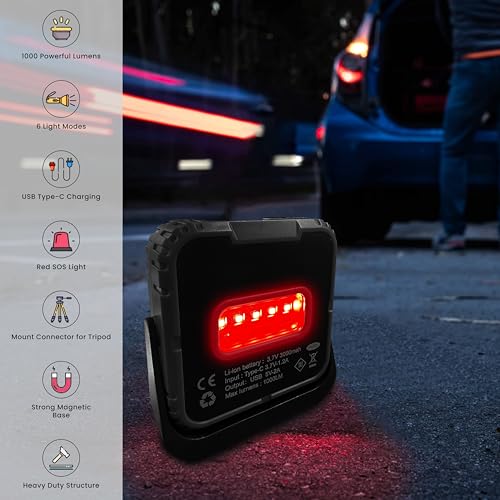 Power By GoGreen Magnalight 1000 Lumen LED Work Light – Dual-Sided, Rechargeable, with Magnetic Stand & USB Charging