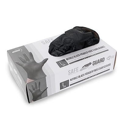 Safeguard, Nitrile Disposable Gloves, Powder Free, Latex Free, Box of 100 Gloves, Size Large, Black,100 Count(Pack of 1) - color: Black, size: Large (100 Count)
