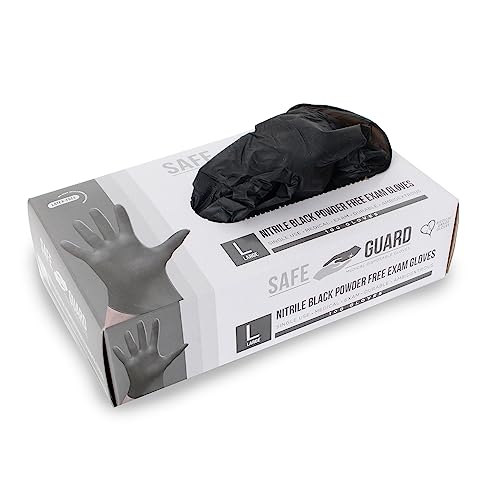 Safeguard, Nitrile Disposable Gloves, Powder Free, Latex Free, Box of 100 Gloves, Size Large, Black,100 Count(Pack of 1) - color: Black, size: Large (100 Count)