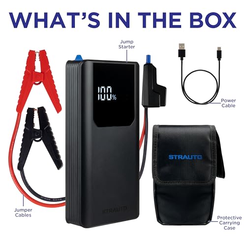Car Battery Jump Starter, 12V Portable Jump Starter Battery Pack, Jumper Cables, Storage Case, USB-A/USB-C Cable, Rechargeable, Power Bank, Emergency Flashlight, 1200A Peak Current, 83603