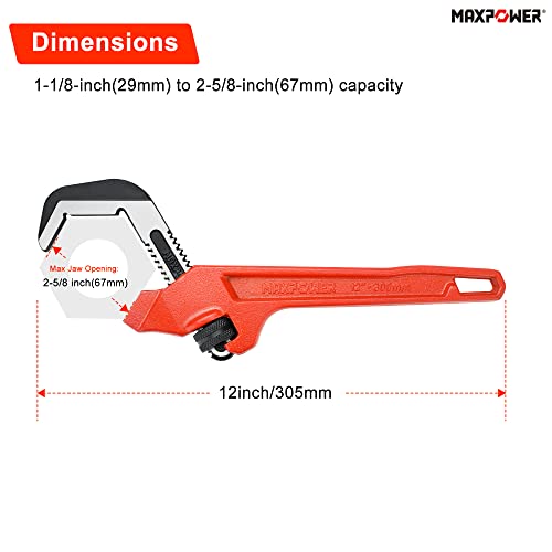 MAXPOWER Adjustable Offset Hex Wrench, 12 Inch, Red, Cast Iron - size: 12"