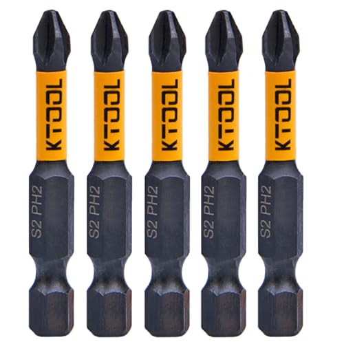 Impact Driver Bit Set 5 Pack 2 Inch Phillips Bits #2 Impact Bits, CNC Machined Shockproof Screwdriver Bit Set, Magnetic S2 Steel, Heavy Duty Torsion Design Power Bits with Hex Bit Holder Rack - style: 2"-PH2-5PCS