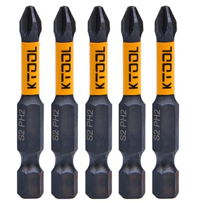 Impact Driver Bit Set 5 Pack 2 Inch Phillips Bits #2 Impact Bits, CNC Machined Shockproof Screwdriver Bit Set, Magnetic S2 Steel, Heavy Duty Torsion Design Power Bits with Hex Bit Holder Rack - style: 2"-PH2-5PCS