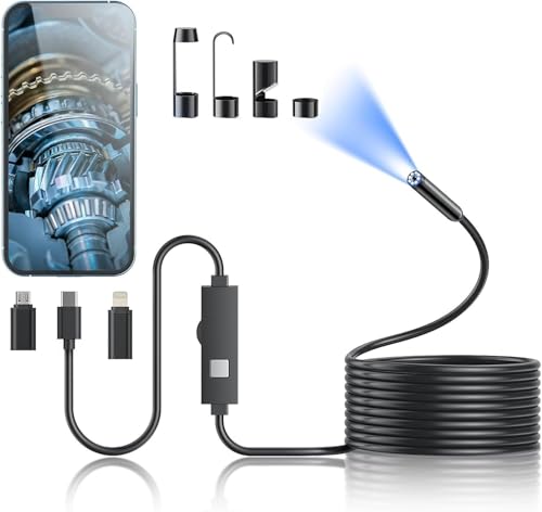 Endoscope Camera with Light,1920P HD Borescope with 8 Adjustable LED Lights, IP67 Waterproof 16.5FT Semi-Rigid Snake Camera, Snake Cord Inspection Camera for iPhone, iPad and Android Phone-5M
