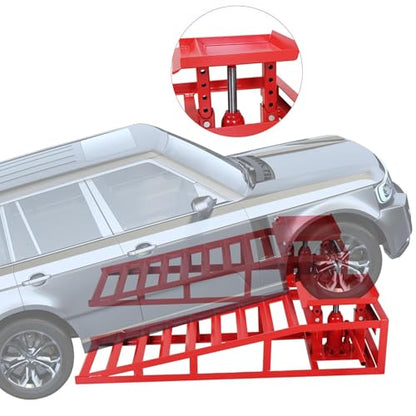 GarveeTech 2 Pack Hydraulic Car Ramps - 8820 LBS Capacity Low Profile Car Lift Service Ramps for Automotive Truck Trailer Garage Auto Car Repair Frame, Red