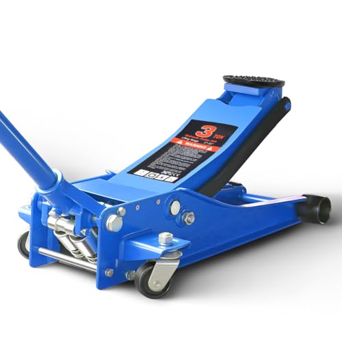 Magshion 3 Ton Low Profile Hydraulic Floor Jack, Dual Piston Trolley Jack with Rubber Saddle Pad, Safety Valve and Casters for Garage and Vehicle Maintenance, Heavy-Duty Steel Construction, Blue - color: Blue, size: 3 Ton