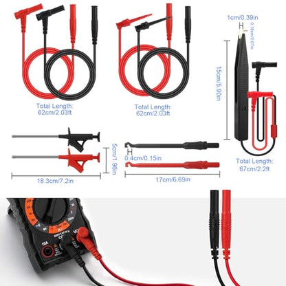 Linkstyle 25PCS Silicone Multimeter Test Leads Kit: Replaceable Wire Piercing Probes, Test Hook Clips, Alligator Clips, Testing Tweezer for Digital Electrical Multimeter Testing - color: 25PCS: Red+Black