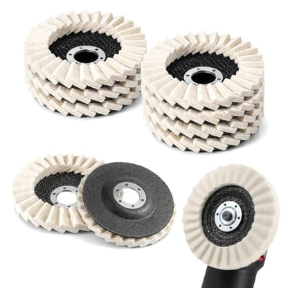 10 Pcs Wool Polishing Wheel Disc, Thicken Arbor Buffing Wheel 4-1/2" x 7/8" Arbor Wool Felt Flap Polishing Disc for Angle Grinder Multi Surface Metal Wood Glass Ceramic Automotive