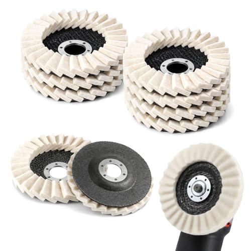 10 Pcs Wool Polishing Wheel Disc, Thicken Arbor Buffing Wheel 4-1/2" x 7/8" Arbor Wool Felt Flap Polishing Disc for Angle Grinder Multi Surface Metal Wood Glass Ceramic Automotive