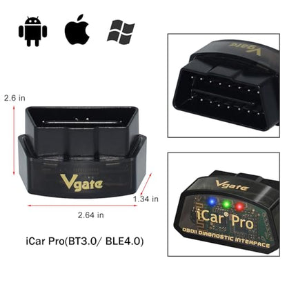 Vgate iCar Pro(BT3.0/ BLE4.0) OBD2 Scanner Bluetooth Code Reader Diagnostic Scan Tool for Android & iOS & Windows Compatible with ELM327 Adapter - size: iCar Pro 4.0-Android & iOS & Windows