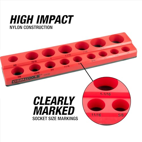 OEMTOOLS 22484 3 Piece SAE Magnetic Socket Tray Set, Magnetic Socket Organizers for Toolboxes, Rubberized Base, Holds Up To 68 Sockets, Red Socket Holder - style: 3Pc Red