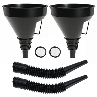 Wide Mouth Oil Funnel with Flexible Extension Nozzle Hose with Handle Mesh Screen Filter for Cars Motorcycles Engine Oil Kerosene Gasoline Gas Fuel Diesel Water Fluid Coolant Liquid