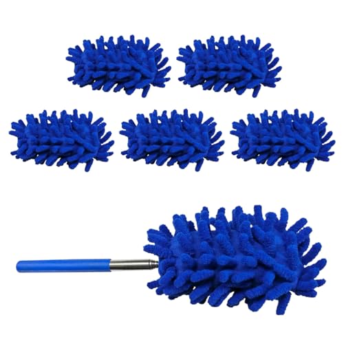 6PCS Microfiber Duster for Cleaning, Washable Chenille Hand Dusters with Extendable Telescoping Pole, Mini Car Interior Dusting Brush Tool for Auto Dash, Home, Office, Blinds(Dark Blue) - color: Dark Blue