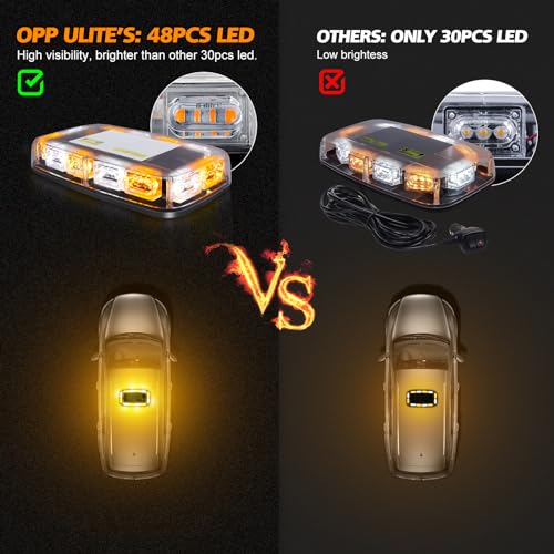 Beacon Strobe Light Wireless Rechargeable, 17 Flashing Mode, High Low Brightness, 48pcs Led, Roof Top Hazard Flash Warning Lights for Vehicles Trucks Snow Plows Postal Mail ATV UTV (White Amebr)