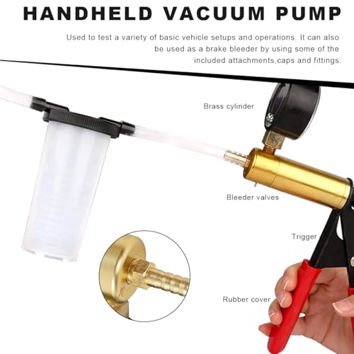 Hand Held Vacuum Pump Brake Bleeder Kit, Brake Clutch Fluid Bleeder Vacuum Pump Pressure Tester with Gauge Adapters, Automotive Brake Fluid Bleeding Set with Protected Case